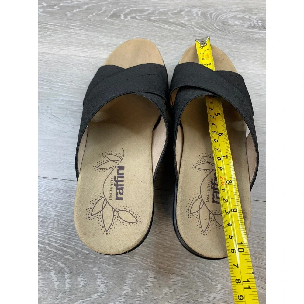 Umberto Raffini Nolce Black Elastic Crisscross Wedge Sandals Slides Women's 9.5